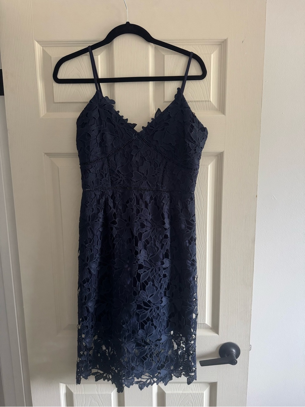 Design Lab Lord & Taylor Navy Floral Lace Mini Dress